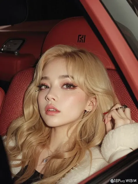 um Close up de uma mulher sentada em um carro com um casaco de pele, Parque Roseanne do Blackpink, Lalisa Manobal, ava max, Cl, Retrato de Jossi do Blackpink, Lalisa Manoban do Blackpink, sentada em seu carro, TaeJune Kim, JiminPlump lips, Jinyoung Canela,...