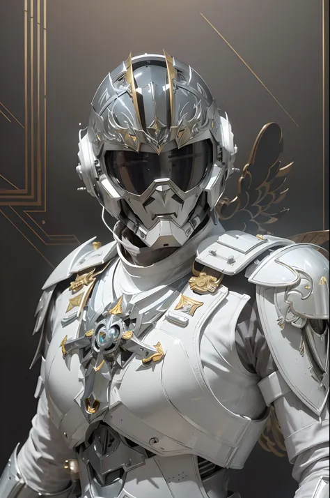 male decopunk angel mecha deer knight in full body beautifully elegant mechanical angel armor, full head helmet with a full face...