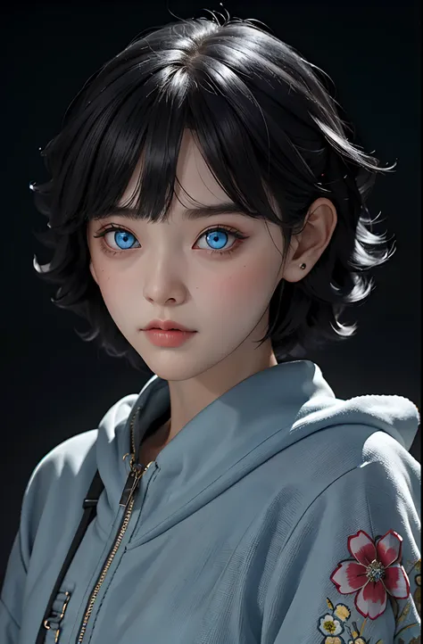 The Masterpiece、(photorealestic:1.4)、best qulaity、beautiful  lighting、(ulzzang-6500:0.5)、uszumaki himawari (chainsawman)、(Bob hair)+(blackhair)+(bangs)、blue eye、blue eye、((Ring-shaped eyes))、(Floral clothing)、RAW Photography、8k UHD、film grains , cute girl ...