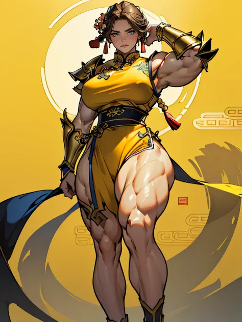 (High resolution, Pixels are perfect, luxurious illustration), (hyper quality, masutepiece, Ethereal: 1.4),(Solo:1.4), ((((From head to knee)))),  (angry), pale skin, (put hands on the hip), (((((((muscular))))))), ((thick thighs)), ((Huge breasts)), A MIL...