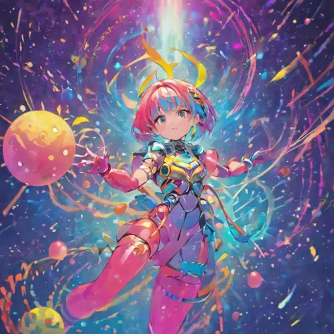 Irridescent color、Colorful pop mascot characters，Round and cute space robot, Farbe々ornamented、Colorful backgrounds，Fantasy，intricate-detail {brightened，K HD，32k constellations