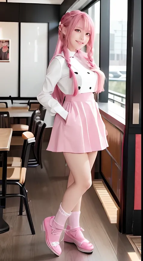 high-level image quality、Anime girl with long hair and restaurant uniform posing for photo、Shibuya、full body Esbian、(A smile:1.5)、sayori, Anime visuals of cute girls, anime moe art style, loli in dress, Anime girl in restaurant uniform, pretty anime girl, ...