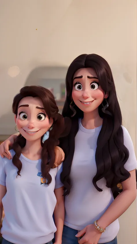 A Woman Smiling with a Serious Girl Disney Pixar Style, alta qualidade, melhor qualidade