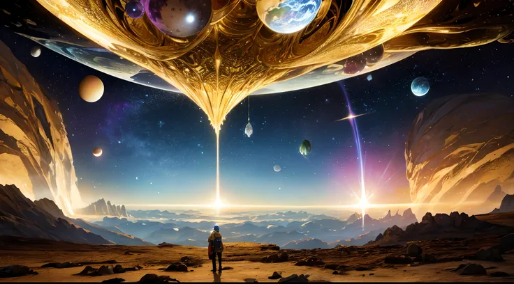 A dimension where Earth like planets are hatched from eggs covered in gold, silver and jewels laid out in fractal patterns, As the eggs hatch the planets are sent into different dimensions