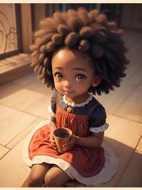 A picture of moon, A little afro girl with bright eyes and curious expression and beautiful smile, Talking to other children