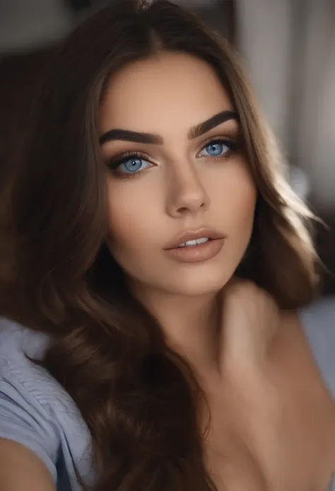 Arafed Mujer totalmente , Chica sexy con ojos azules, ultra realista, meticulosamente detallado, Retrato Sophie Mudd, cabello rubio y ojos grandes, selfie de una mujer joven, Ojos del dormitorio, Violeta Myers, sin maquillaje, Maquillaje natural, staring d...