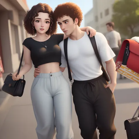 capa de cinema estilo disney/pixar, em 3d, lancamento 03/05/2024, titulo " The Diary of the Ninth. A girl with curly brown hair, light brown eyes, has makeup, wears black baggy pants and a white top is affectionate, Barraqueira no filme vai conhecer o mund...