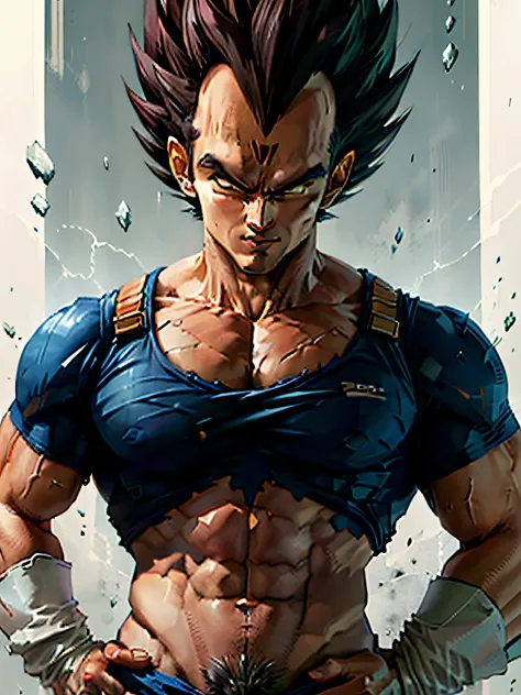 pintura "homem personagen Vegeta super sayajin dbz cheio de musculos forte grande olhar bravo e sorriso debochado" Perfect face and eyes like the ones in manga anime without mistakes holding a glass of champagne, Its not Guillem Hs style. Pongiluppi, Alex ...