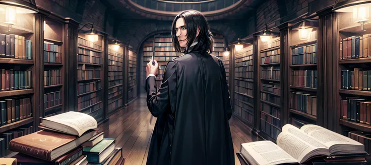 ((eine person)) meisterwerk, 4k, uhd, ((professor severus snape)), (gesicht: alan_rickman), potions, potions, cauldron, kessel, ...