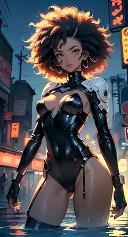 girl spacepunk,(((1girl))),((cute and beautiful afro haired girl)),((((black race)))),

(large breasts:1.4),saggy breasts,((((black afro hair:1.35,((afro hair:1.35)),afrohair,afro:1.35,dark hair,black hair,)))),medium hair,((heterochromia:1.5,eye1 orange:1...