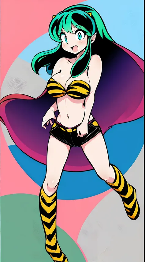 lum, , superhero costume, urusei yatsura, cloak, pants, pullover