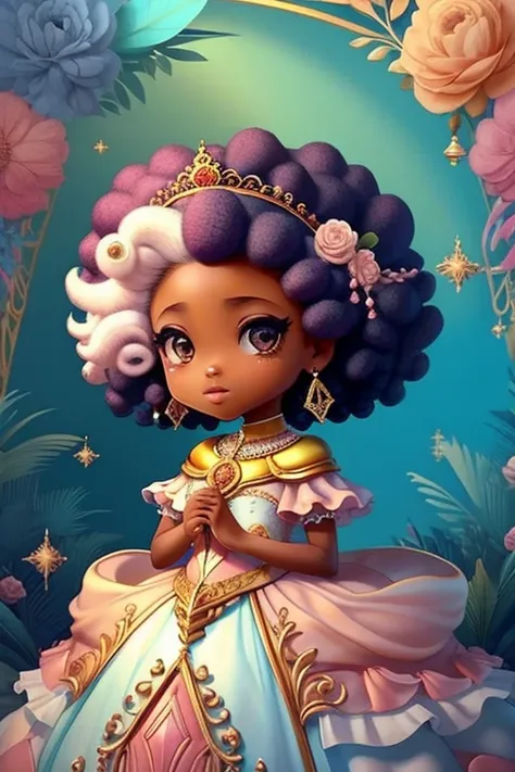 Linda Princesa afro, princesa da Lua, castelo , Chibi, real, arte, 
yang08k, fotografia, bonito, colorido, realista,
obras-primas, qualidade superior, melhor qualidade, arte oficial, beautiful and aesthetic,