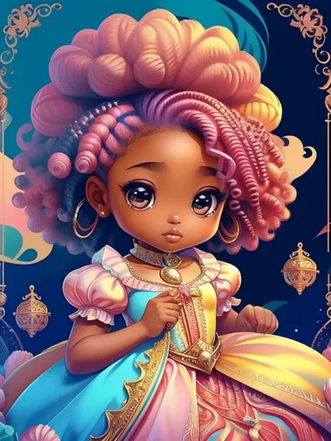 Linda Princesa afro, princesa da Lua, castelo , Chibi, real, arte, 
yang08k, fotografia, bonito, colorido, realista, corpo inteiro na imagem,
obras-primas, qualidade superior, melhor qualidade, arte oficial, beautiful and aesthetic,