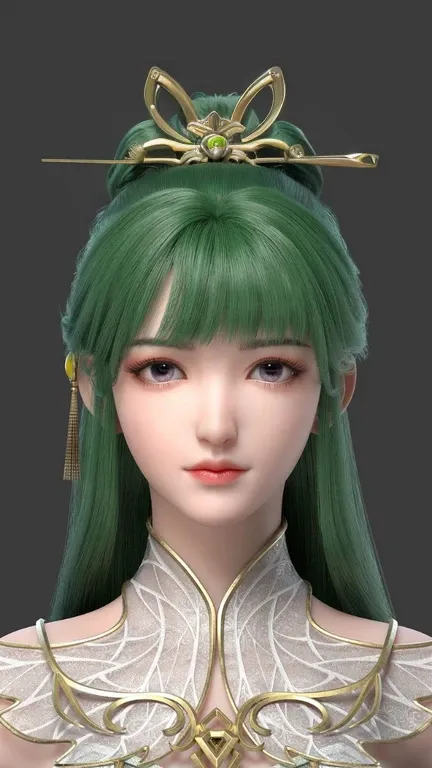 um close up de uma mulher com cabelo verde usando uma tia, 3 d anime realista, Estilo anime 3D realista, 8k portrait render, yun ling, anime estilo 3d, Rosto altamente detalhado de 8k, Personagem 3d realista, photorealistic anime girl rendering, inspirado ...