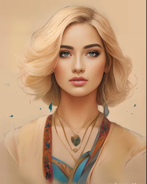 um close up de uma mulher com cabelos loiros e um colar, exquisite digital illustration, Beautiful digital illustration, pintura de personagem bonita, pintura realista da menina bonito, bela arte digital, estilo de arte impressionante, stunning digital ill...