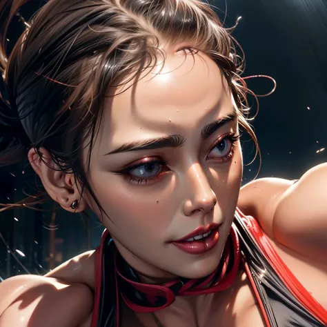 Close-up of a woman wearing a red top and a black top, ultra realistic concept art, wojtek fus, hyperrealistic concept art, Ross Tran 8 K, hyperrealistic concept art, Beautiful digital artwork, hyper realistic digital painting, hyper realistic digital pain...