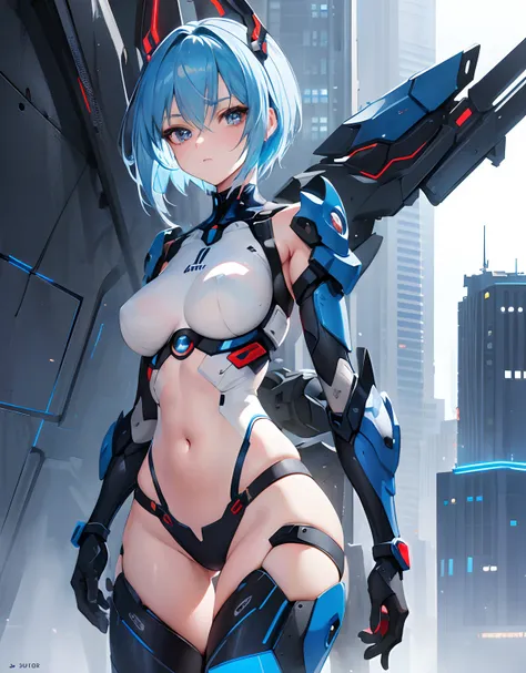 ((Masterpiece, Highest quality)), Detailed face, Beautiful face， full bodyesbian, Full of details, Highly detailed, Depth, Beautiful girl with piblue hair，short blue hair，Sick，White pupils，The legs are very thin，The legs are long, red eyelashes, ​masterpie...