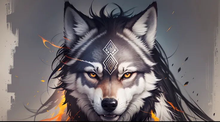 create an image of a wolfs face with tribal style --auto --s2