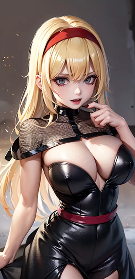 (8k), sharp focus, highres, 1girl, alice, upper body, arisdef, blonde hair, (sash, bow, hair band), Gigantic breasts, dress, (high quality:1.2), (high detail:1.2), (masterpiece:1.2), (extremely detailed:1.2), cleavage, muscular arms, muscular, very muscula...