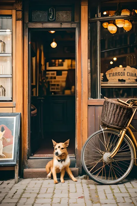 imagine you're looking at a vintage store, storefronts filled with antiques and curiosities. the art deco sign is、it adds elegan...