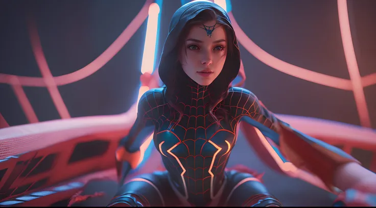 "Create a cinematic masterpiece photography piece in soft lighting and soft details that showcases a realistic and incredibly detailed rendering of Spidergirl in an octane-driven 16k resolution. Incorporate trending Artstation aesthetics while utilizing th...