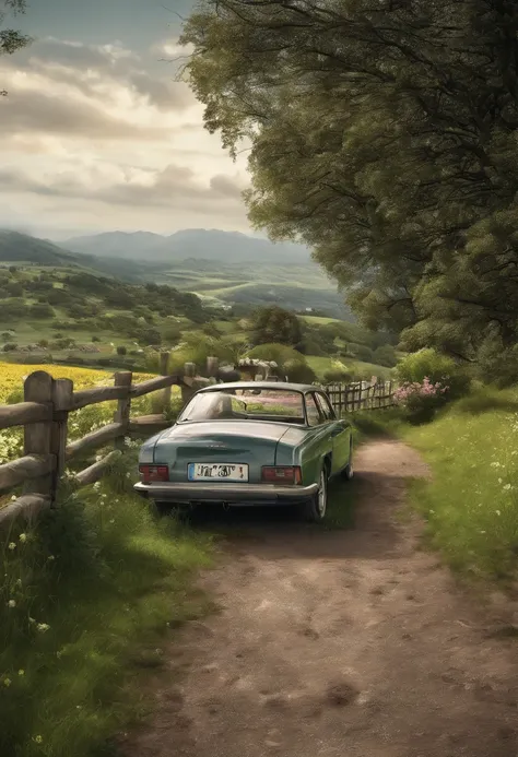 best scenery，the sea，mont，fences，road，The Car，the trees，fresh flowers，grassy，woman，