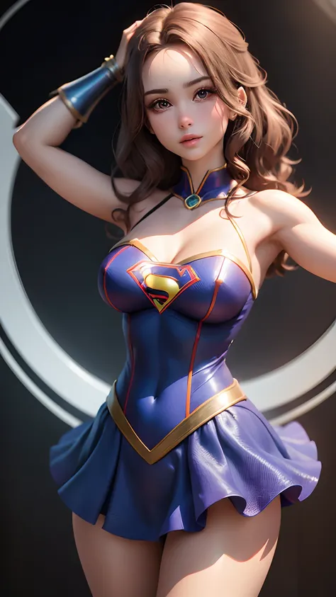 Mulher fofinha, corpo fofo, seios grandes, vestido fantasia de Supergirl,ultra realista, anime 3D