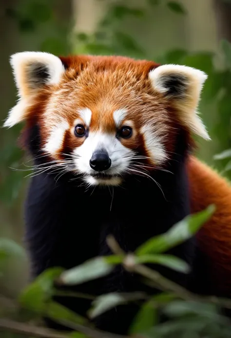 A cute red panda standing