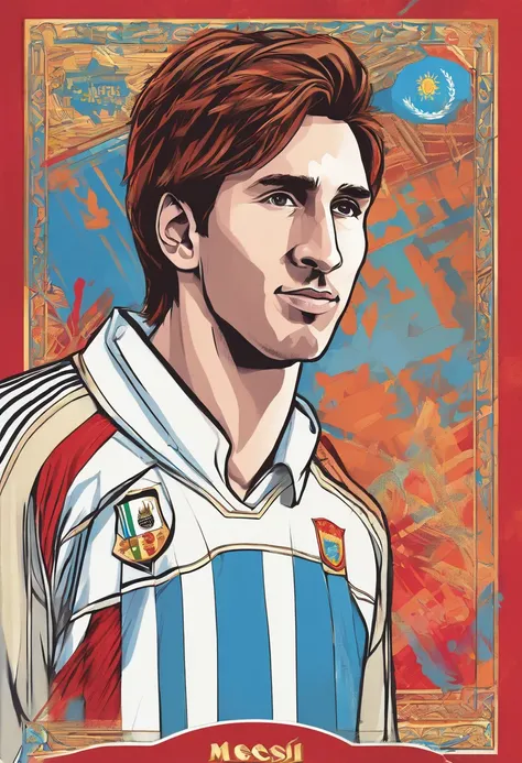 Messi won the World Cup for Argentina，Bust of Messi，American retro style