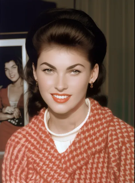 arafed woman in a red and white sweater posing for a picture, barbara hammer, denis velleneuve, beth harmon, in her early 20s, p...