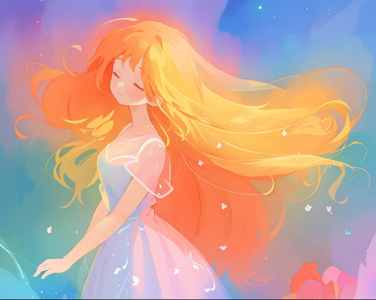 beautiful girl in flowing multi-layered dress, fairy dress, long golden hair, watercolor illustration, inspired by Glen Keane, inspired by Lois van Baarle, disney art style, by Lois van Baarle, glowing aura around her, by Glen Keane, jen bartel, glowing li...