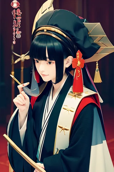 According to the image of the Japanese Onmyoji，For example, wearing a black robe、Wear a cape on his head、Hand-held ritual instruments, etc。Design: Abe Seimei Figurative Elephant