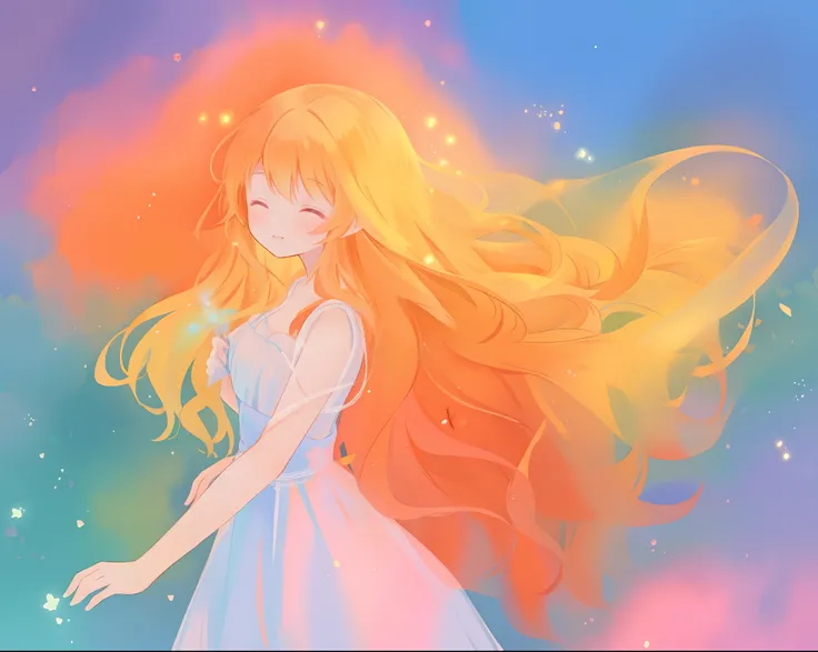 beautiful girl in flowing multi-layered dress, fairy dress, long golden hair, watercolor illustration, inspired by Glen Keane, inspired by Lois van Baarle, disney art style, by Lois van Baarle, glowing aura around her, by Glen Keane, jen bartel, glowing li...