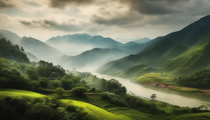 (4k画质，Sichuan landscape，ink wash style）