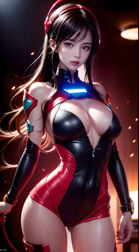 (((best quality))),(((very detailed))),(((masterpiece))),illustration,1 girl, big breasts, no face, mysterious, helmet, Asuka cosplay costume, bodysuit, standing pose,  Expression of extreme detail ,Ultra High Definition,Maximum Detail Display,Hyperdetail,...