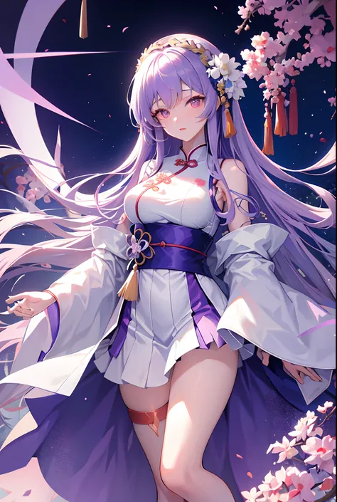 anime girl with long hair andlight  purple hair in white dress, fine details. girls frontline, from girls frontline, official character art, fate grand order, detailed anime character art, girls frontline cg, hajime yatate, anime style like fate/stay night...