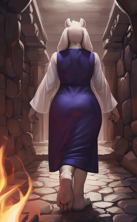 [toriel], [Undertale], [Uploaded to e621.net; (Pixelsketcher), (wamudraws), (woolrool)], ((masterpiece)), ((HD)), ((high quality)), ((solo portrait)), ((back view)), ((feet visible)), ((furry; anthro)), ((detailed fur)), ((detailed shading)), ((beautiful r...