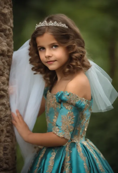 An 11-year-old girl with a lot of, Pechos muy grandes en un vestido corto de estilo europeo con escote