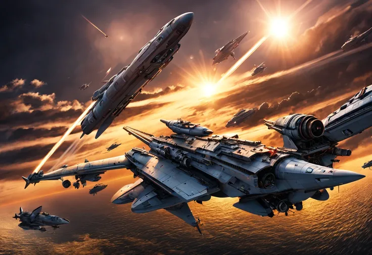 (Best quality,4K,8K,A high resolution,Super CG rendering，down view，large view，masutepiece:1.2),Ultra-detailed,(Realistic,Photorealistic,Photorealsitic:1.37),Raging spaceship, Perfect battleship design，Epic composition，Epic scenes，Realistic military backgro...