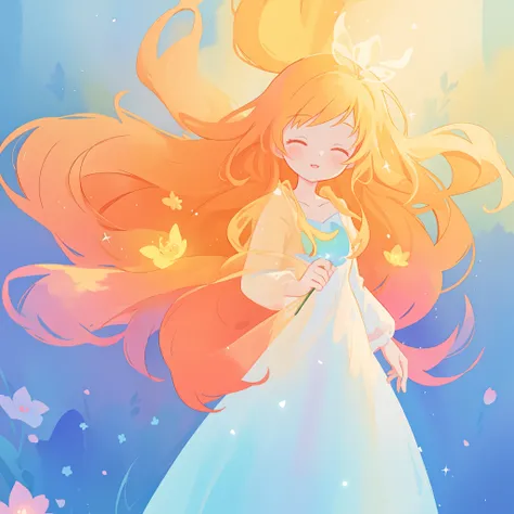 beautiful girl in flowing multi-layered dress, fairy dress, long golden hair, watercolor illustration, inspired by Glen Keane, inspired by Lois van Baarle, disney art style, by Lois van Baarle, glowing aura around her, by Glen Keane, jen bartel, glowing li...