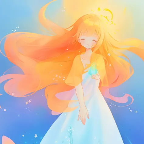 beautiful girl in flowing multi-layered dress, fairy dress, long golden hair, watercolor illustration, inspired by Glen Keane, inspired by Lois van Baarle, disney art style, by Lois van Baarle, glowing aura around her, by Glen Keane, jen bartel, glowing li...