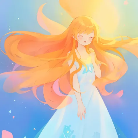 beautiful girl in flowing multi-layered dress, fairy dress, long golden hair, watercolor illustration, inspired by Glen Keane, inspired by Lois van Baarle, disney art style, by Lois van Baarle, glowing aura around her, by Glen Keane, jen bartel, glowing li...