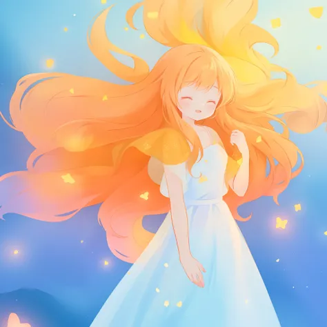 beautiful girl in flowing multi-layered dress, fairy dress, long golden hair, watercolor illustration, inspired by Glen Keane, inspired by Lois van Baarle, disney art style, by Lois van Baarle, glowing aura around her, by Glen Keane, jen bartel, glowing li...