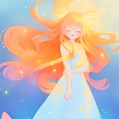 beautiful girl in flowing multi-layered dress, fairy dress, long golden hair, watercolor illustration, inspired by Glen Keane, inspired by Lois van Baarle, disney art style, by Lois van Baarle, glowing aura around her, by Glen Keane, jen bartel, glowing li...