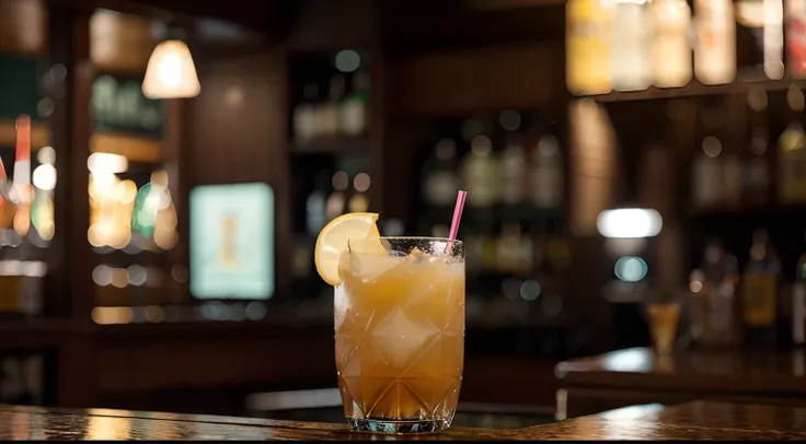 a hyper realistic photography of drinks in the bar in hong kong, no people, Nikon D850 DSLR 4k camera, 100mm lens, F 1.2 aperture setting, bright and natural lighting, vibrant, fun and relaxing atmosphere