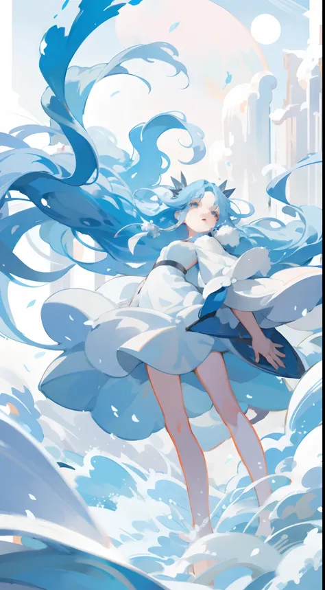 arad woman with blue hair and white dress in snow, long white hair, anime girl cosplay, long white hair, anime cosplay, by yang ...