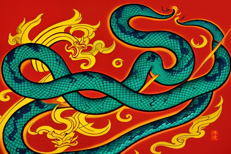 Menacing Brazen Serpent, grandes presas, pronta para atacar, Chinese folklore style