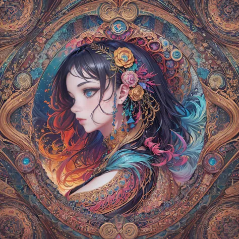 (masterpiece, top quality, best quality, official art, beautiful and aesthetic:1.2), (1girl:1.3), extremely detailed,(fractal art:1.2),colorful,highest detailed,(zentangle:1.2), (dynamic pose), (abstract background:1.5), (treditional dress:1.2), (shiny ski...