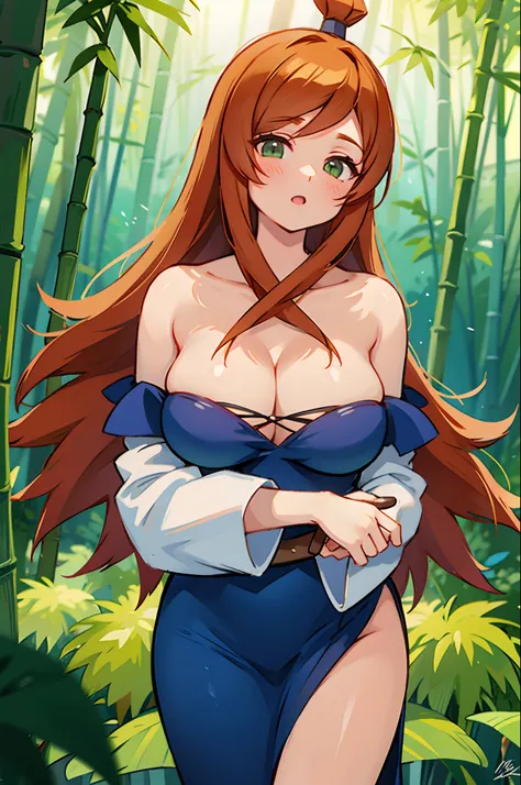 nar_Terumi_Mei,Large breasts，Off-the-shoulder attire，cleavage，bamboo forrest