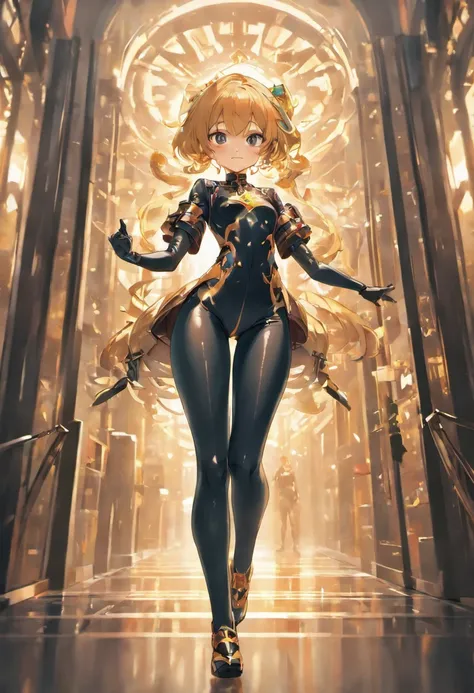 (((Best Quality))), (((Master Parts))), soio, super thin photo, full body picture Unreal Engine 5 8K UHD, Beautiful Girl, 详细的脸, Wearing a tight latex catsuit with golden lace, latex collar, Latex Gloves, Long latex socks with strap, arm and leg cuffs, 统一 8...